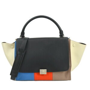 Celine Trapeze Shoulder Bag Leather Wool Black Multicolored Silver